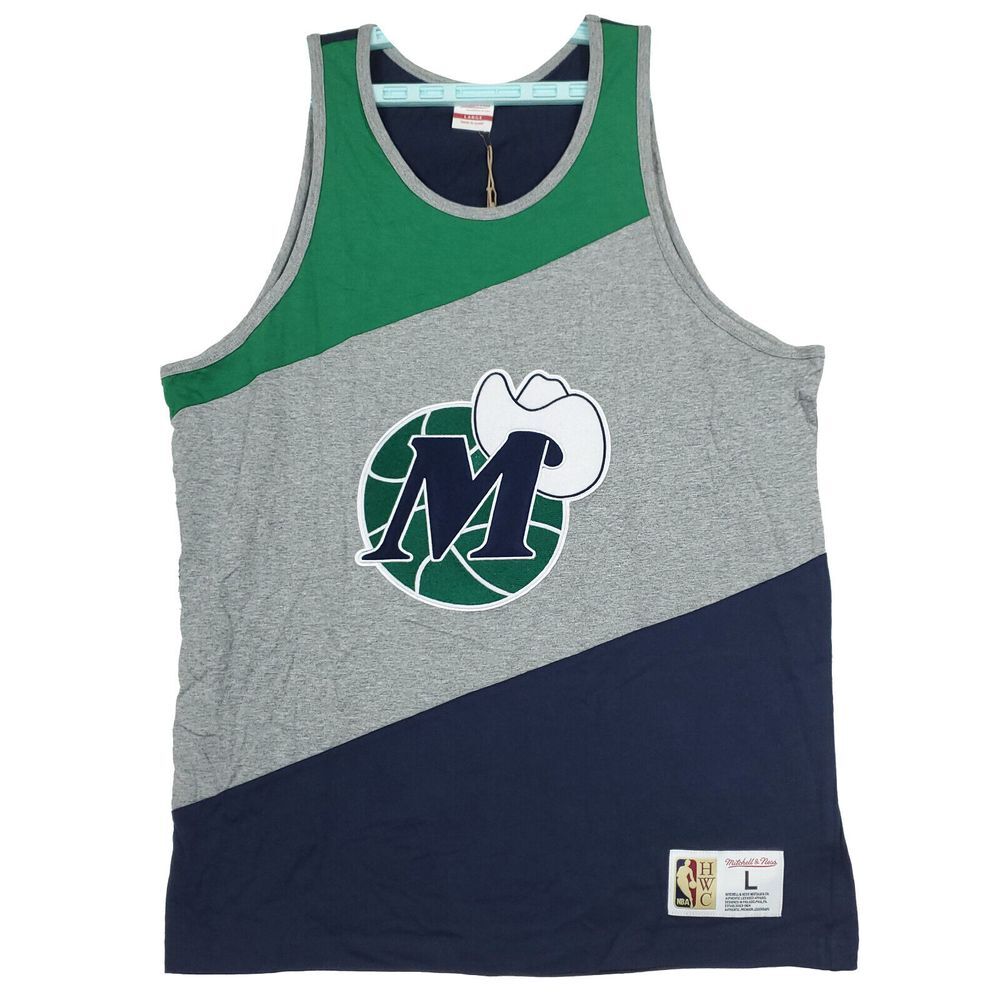 Dallas Mavs Mitchell & Ness NBA‎ L Large Tank Top Navy Gray Green NWT